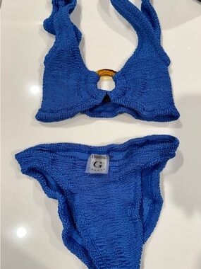 Hunza G blue Julia crinkle-knit bikini